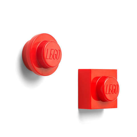 LEGO - Set de Imanes Decorativos para Refrigerador o Pizarrón, 2 Piezas en Rojo Brillante, Diseño Redondo y Cuadrado