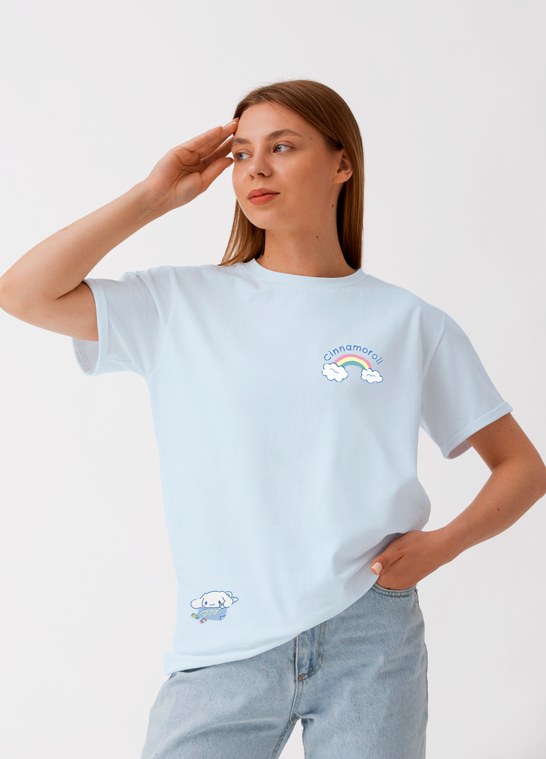 Playera Cinnamoroll Hombre Mujer Azul Cielo Rainbow - Fan Army
