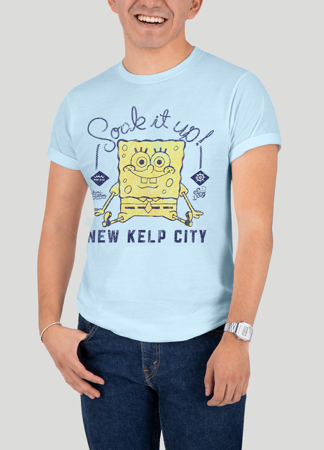 Playera Bob Esponja Hombre Mujer Azul Cielo Soak it up - Fan Army
