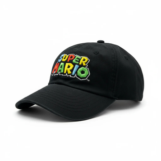 Bioworld Gorra Baseball Super Mario - LOGO Clásico, Ajustable, Algodón Color Negro, Oficial Nintendo Original - Fan Army