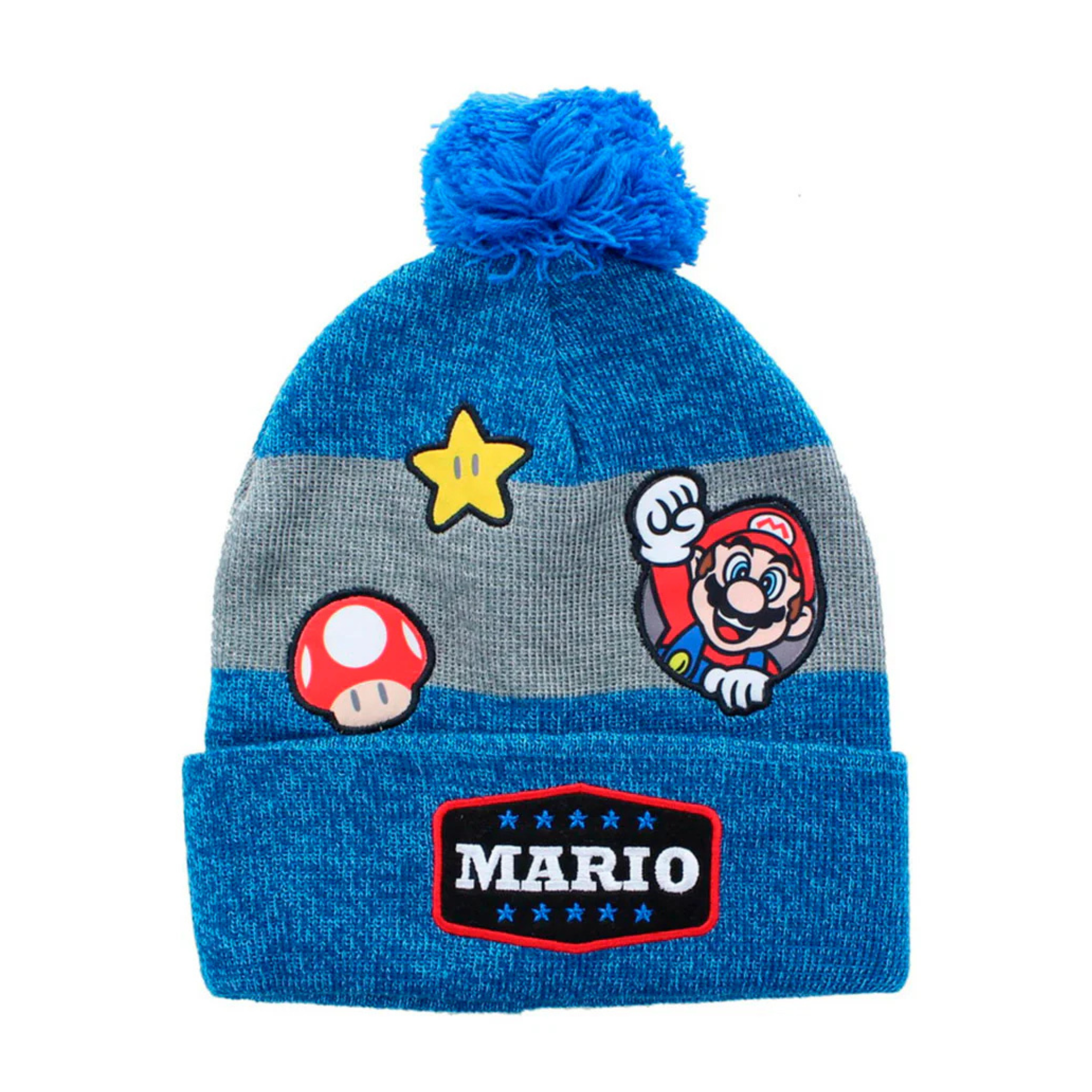 Bioworld Gorro de Punto Super Mario Parches con pompon - Fan Army