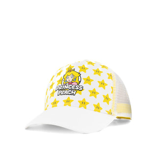 Bioworld Gorra Trucker Princesa Peach de Super Mario - Licencia Oficial Nintendo, Blanco con Amarillo, Unisex Adulto