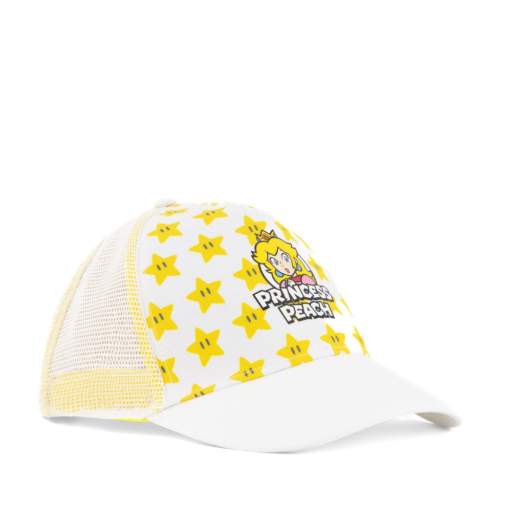 Bioworld Gorra Trucker Princesa Peach de Super Mario - Licencia Oficial Nintendo, Blanco con Amarillo, Unisex Adulto - Fan Army