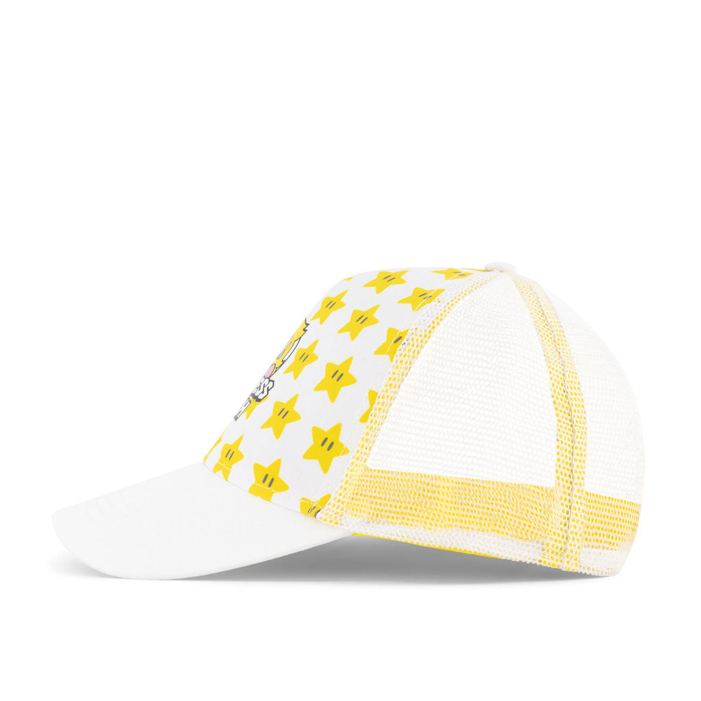 Bioworld Gorra Trucker Princesa Peach de Super Mario - Licencia Oficial Nintendo, Blanco con Amarillo, Unisex Adulto - Fan Army