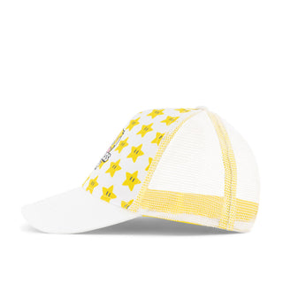 Bioworld Gorra Trucker Princesa Peach de Super Mario - Licencia Oficial Nintendo, Blanco con Amarillo, Unisex Adulto