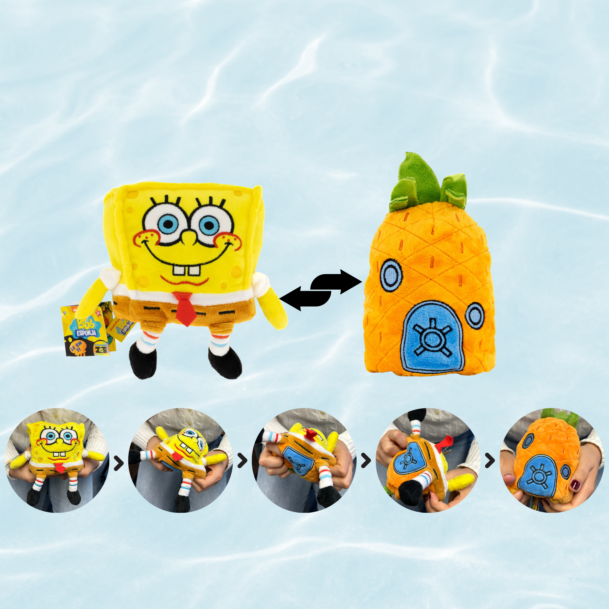 Bob Esponja Peluche Reversible Bob y Piña, Juguete de Peluche, Original y Coleccionable, Reversible