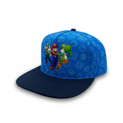 Bioworld Gorra para niño Super Mario - Parche de Mario, Luigi y Yoshi, Visera Plana, Azul, Ajustable, Infantil Oficial Nintendo - Fan Army