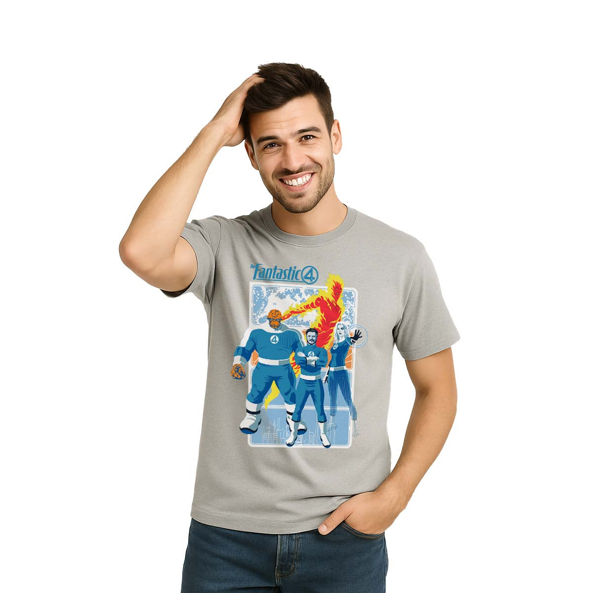 Playera 4 Fantásticos Hombre Mujer Gris Marvel Original La Primera familia de Marvel - Fan Army