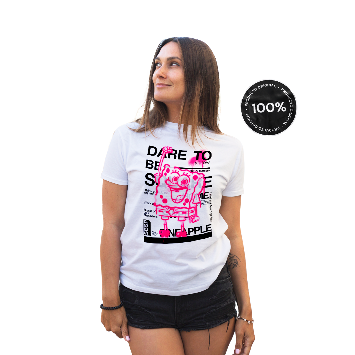 Playera Bob Esponja Hombre Mujer Blanco Dare To - Fan Army