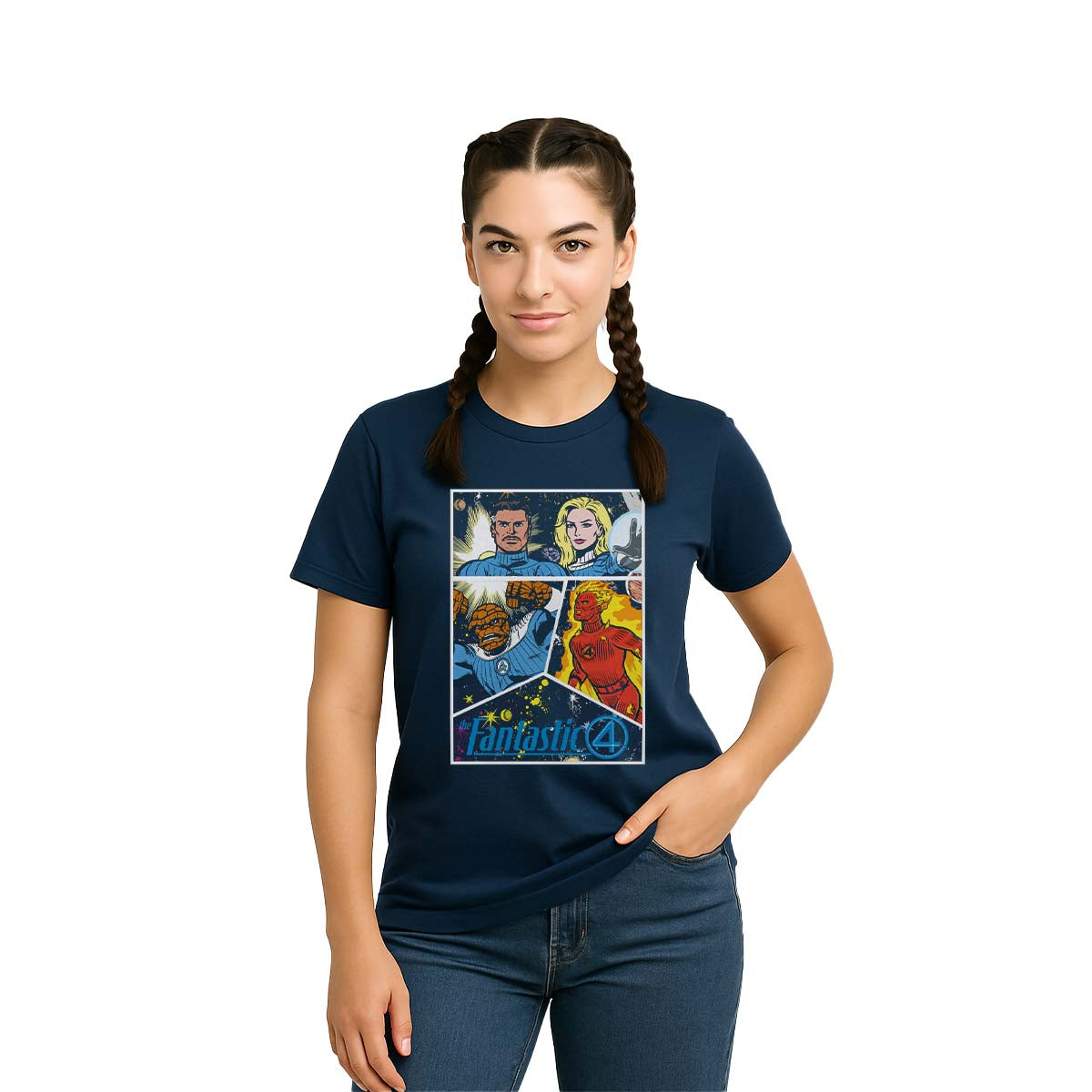 Playera 4 Fantásticos Hombre Mujer Azul Marino Marvel Original Comic - Fan Army