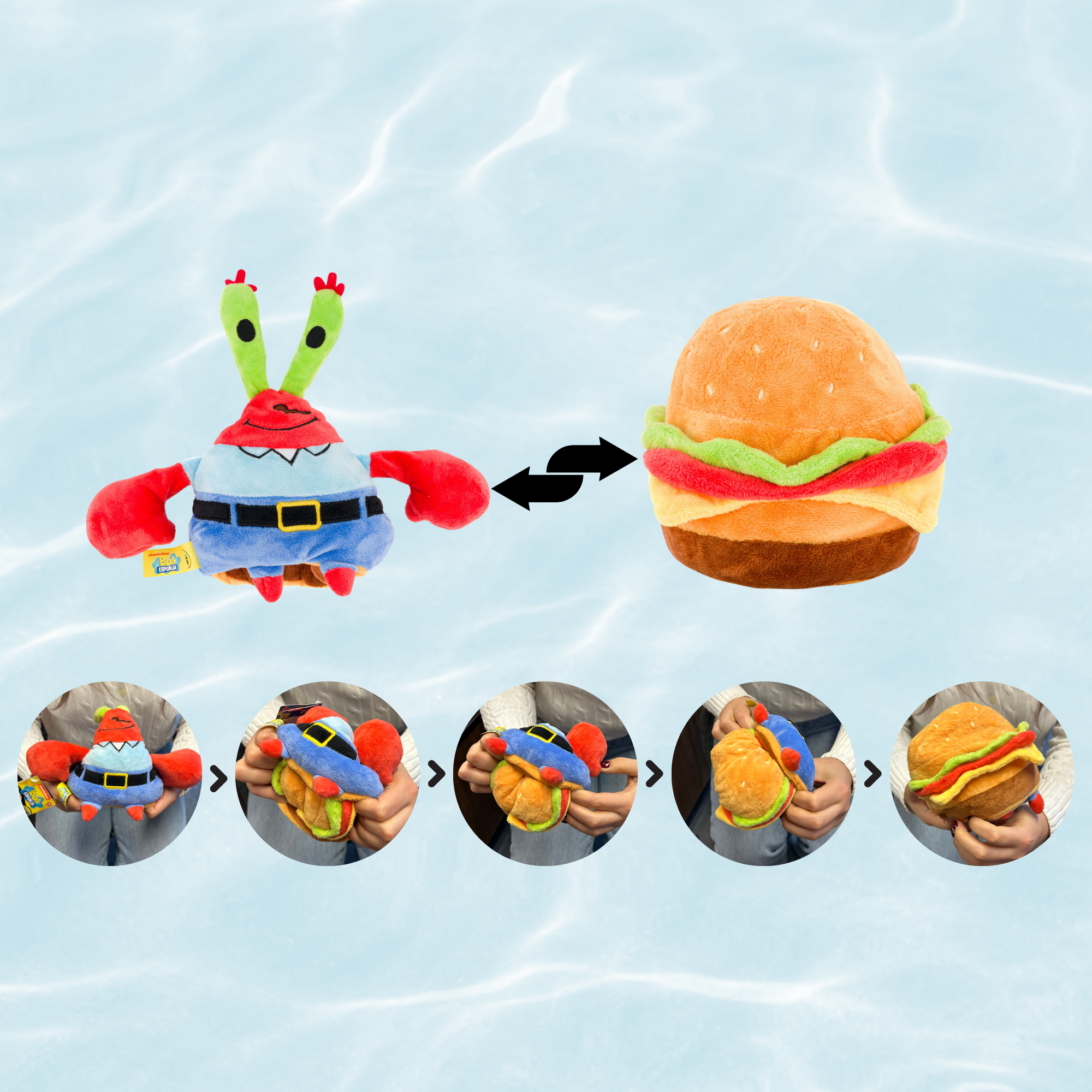 Bob Esponja Peluche Reversible Don Cangrejo y Cangreburguer Hamburguesa, Juguete de Peluche, Original y Coleccionable, Reversible