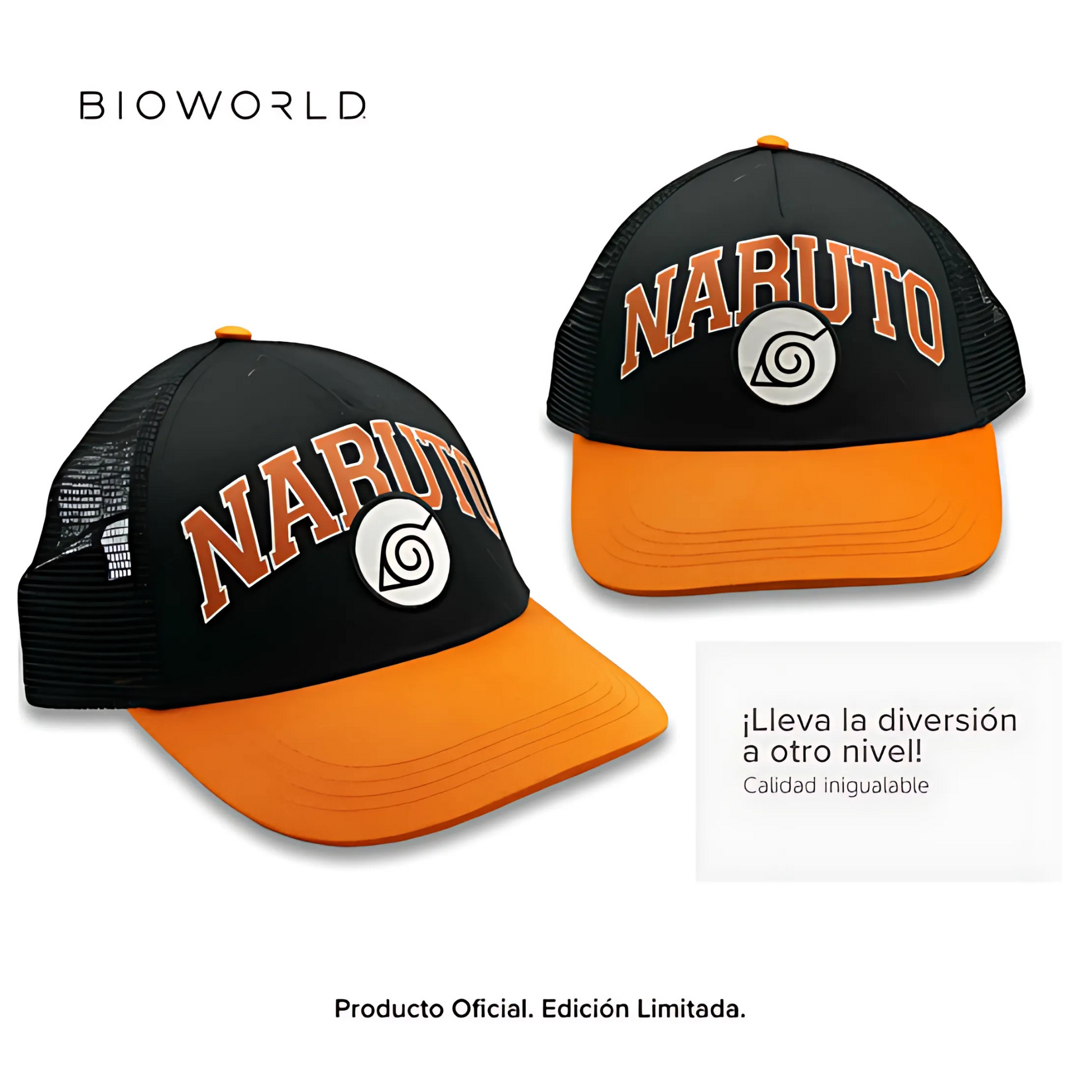 Bioworld Gorra Naruto Shippuden - Visera Curva, Logo Aldea de la Hoja, Naranja, Oficial y de Alta Calidad - Fan Army