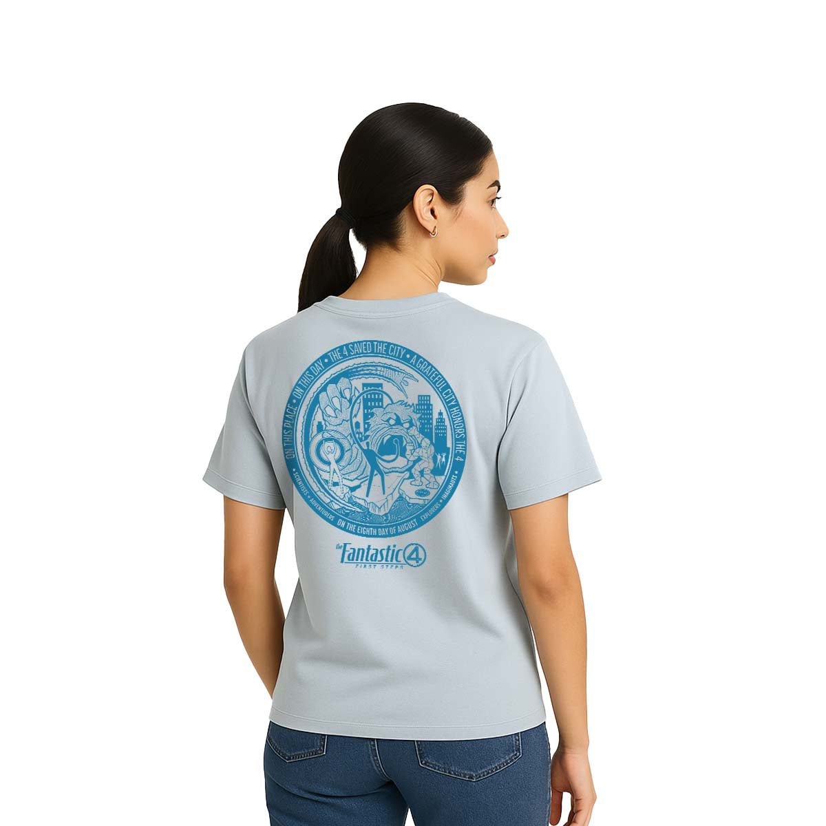 Playera 4 Fantásticos Hombre Mujer Azul Cielo Marvel Original Saved the city - Fan Army