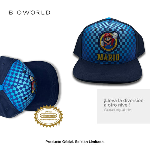 Bioworld Gorra para niños Super Mario - Parche del Personaje, Ajustable, Color Azul, Licencia Oficial Nintendo