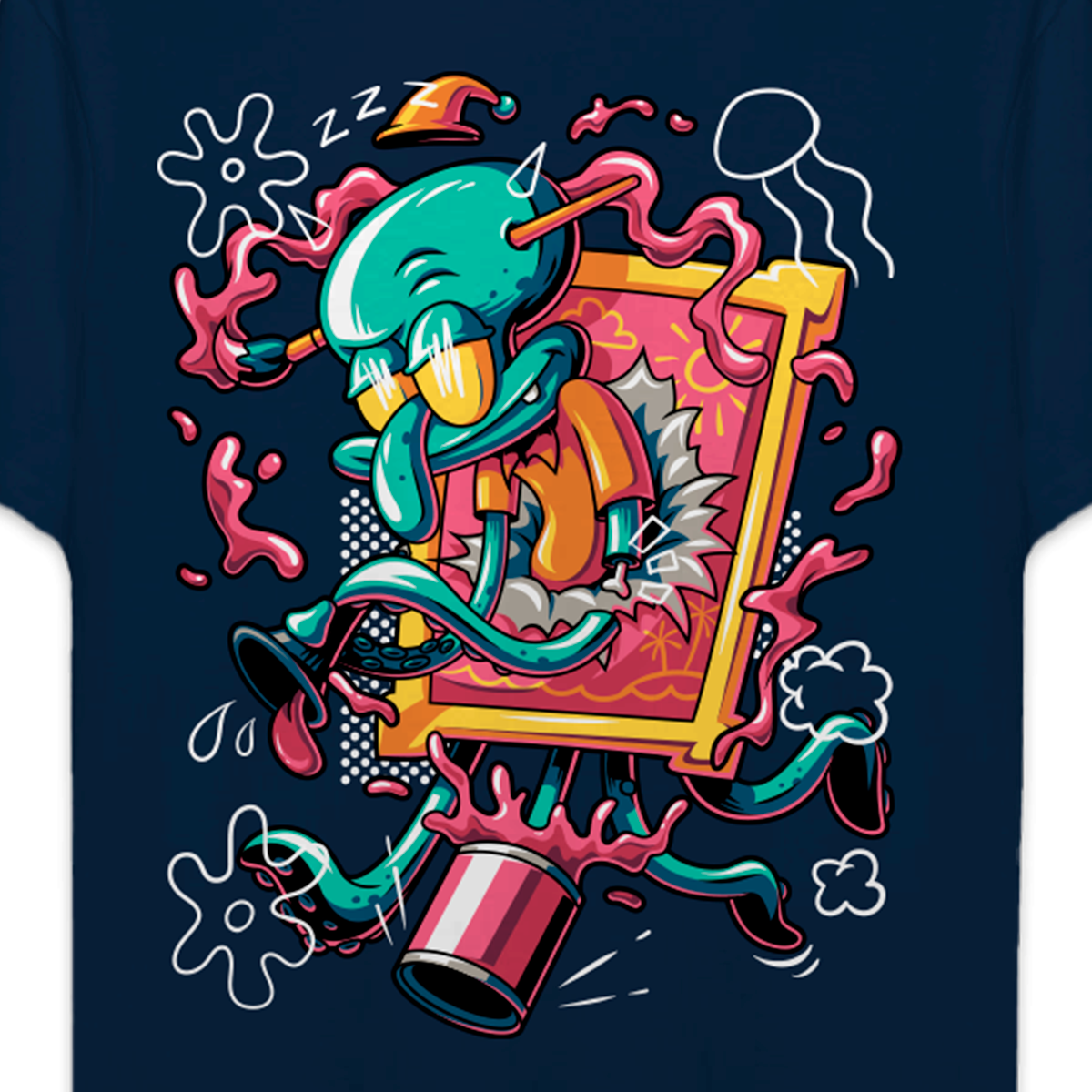 Playera Bob Esponja Hombre Mujer Azul Marino Krustypants Calamardo Art - Fan Army