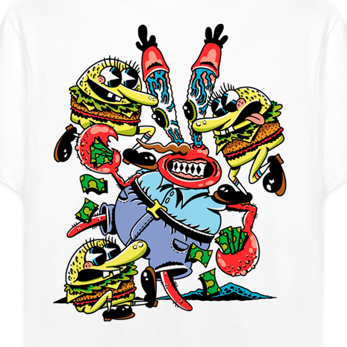 Playera Bob Esponja Hombre Mujer Blanco Krustypants Cangreburger - Fan Army