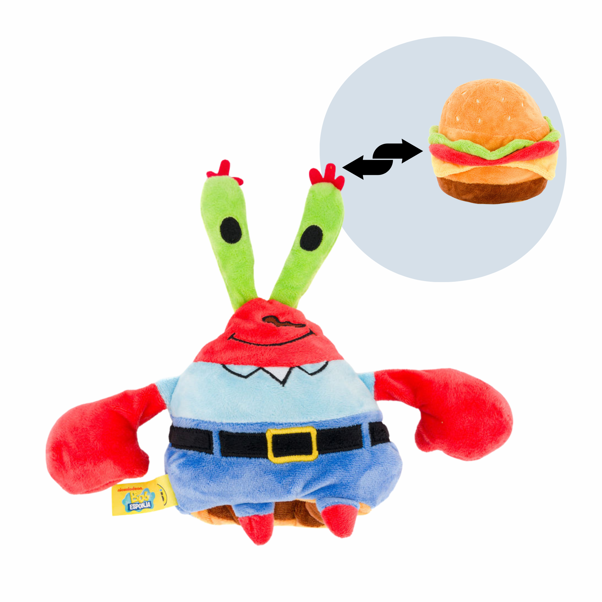 Bob Esponja Peluche Reversible Don Cangrejo y Cangreburguer Hamburguesa, Juguete de Peluche, Original y Coleccionable, Reversible
