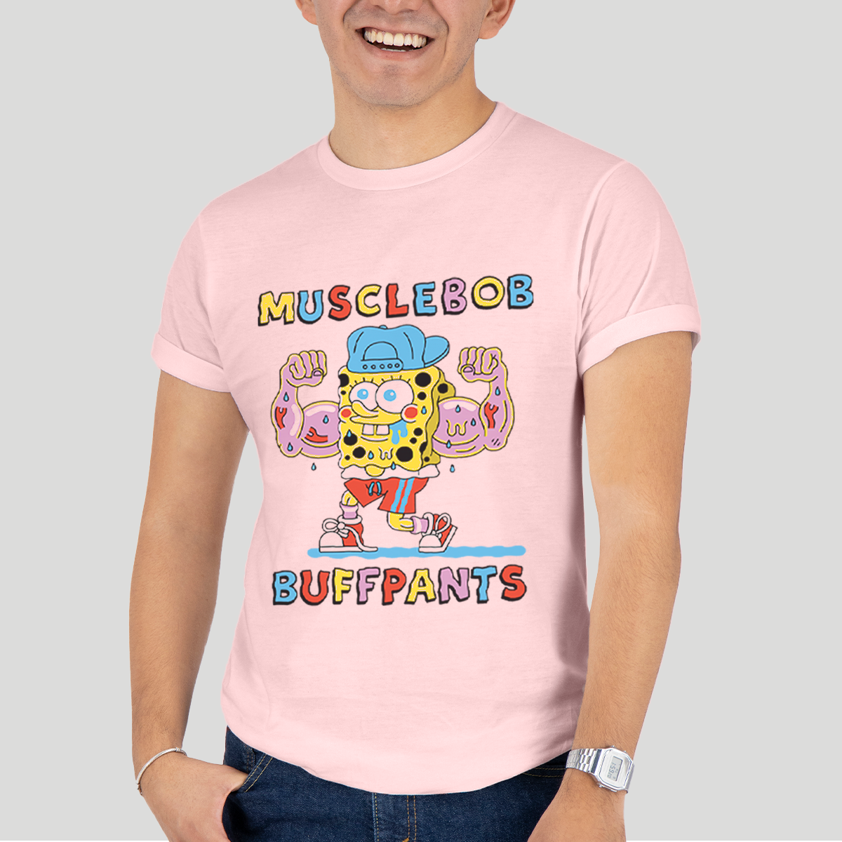 Playera Bob Esponja Hombre Mujer Rosa Krustypants Musclebob - Fan Army
