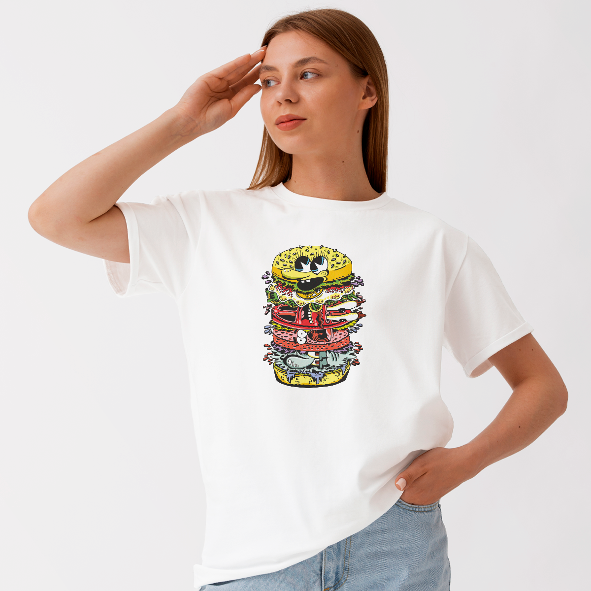 Playera Bob Esponja Hombre Mujer Blanco Krustypants Cangreburger - Fan Army