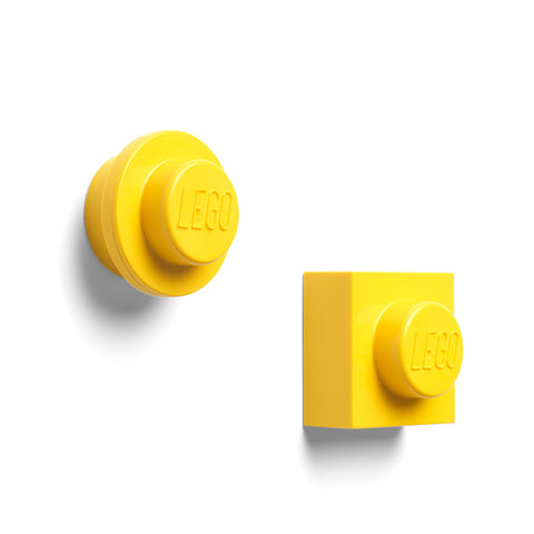 LEGO - Set de Imanes Decorativos para Refrigerador o Pizarrón, 2 Piezas en Amarillo, Diseño Redondo y Cuadrado