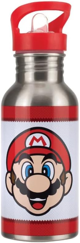 Paladone | Super Mario | Botella de Metal con Popote Inspirada en Super Mario