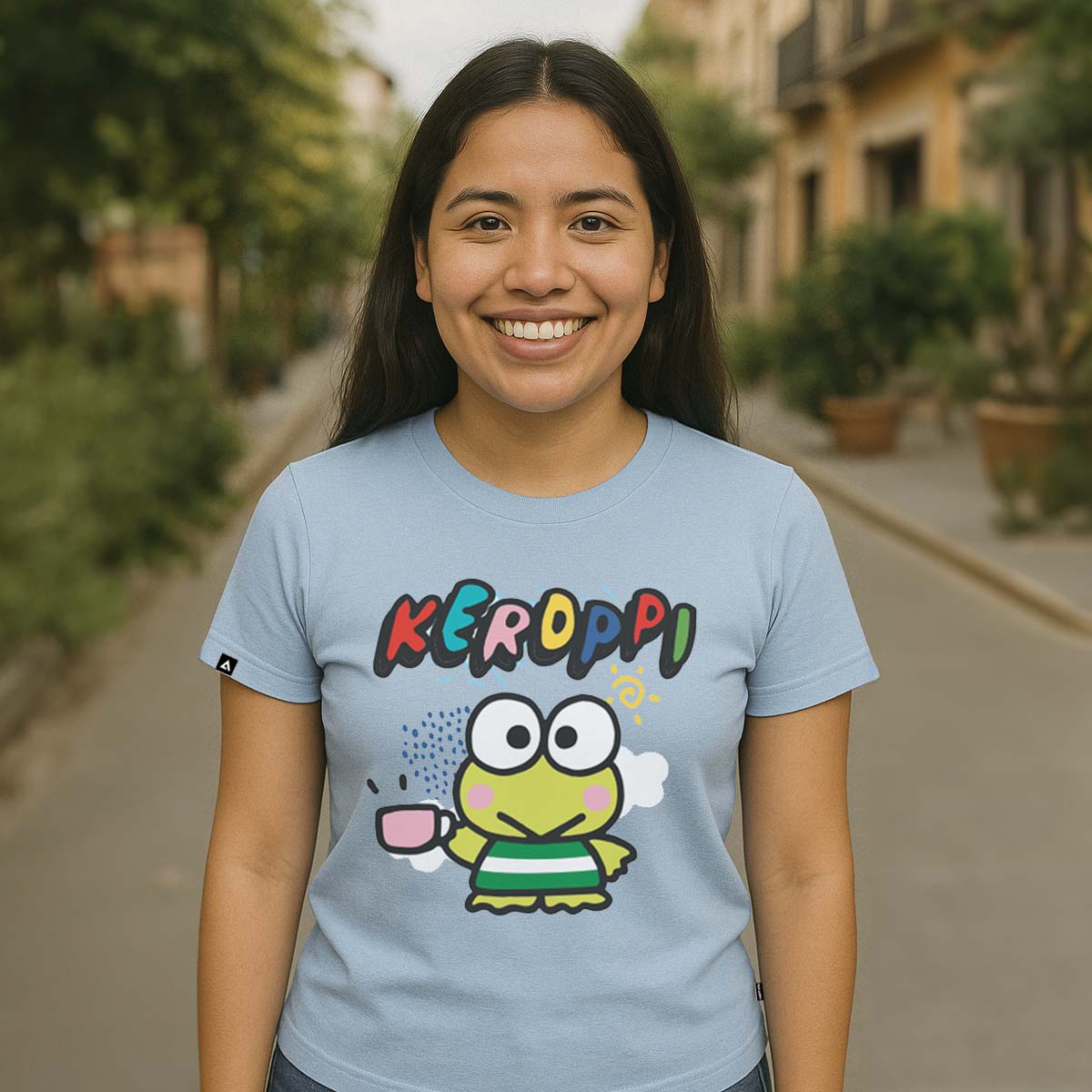 Playera Hombre Mujer Azul Cielo Keroppi Coffee - Fan Army