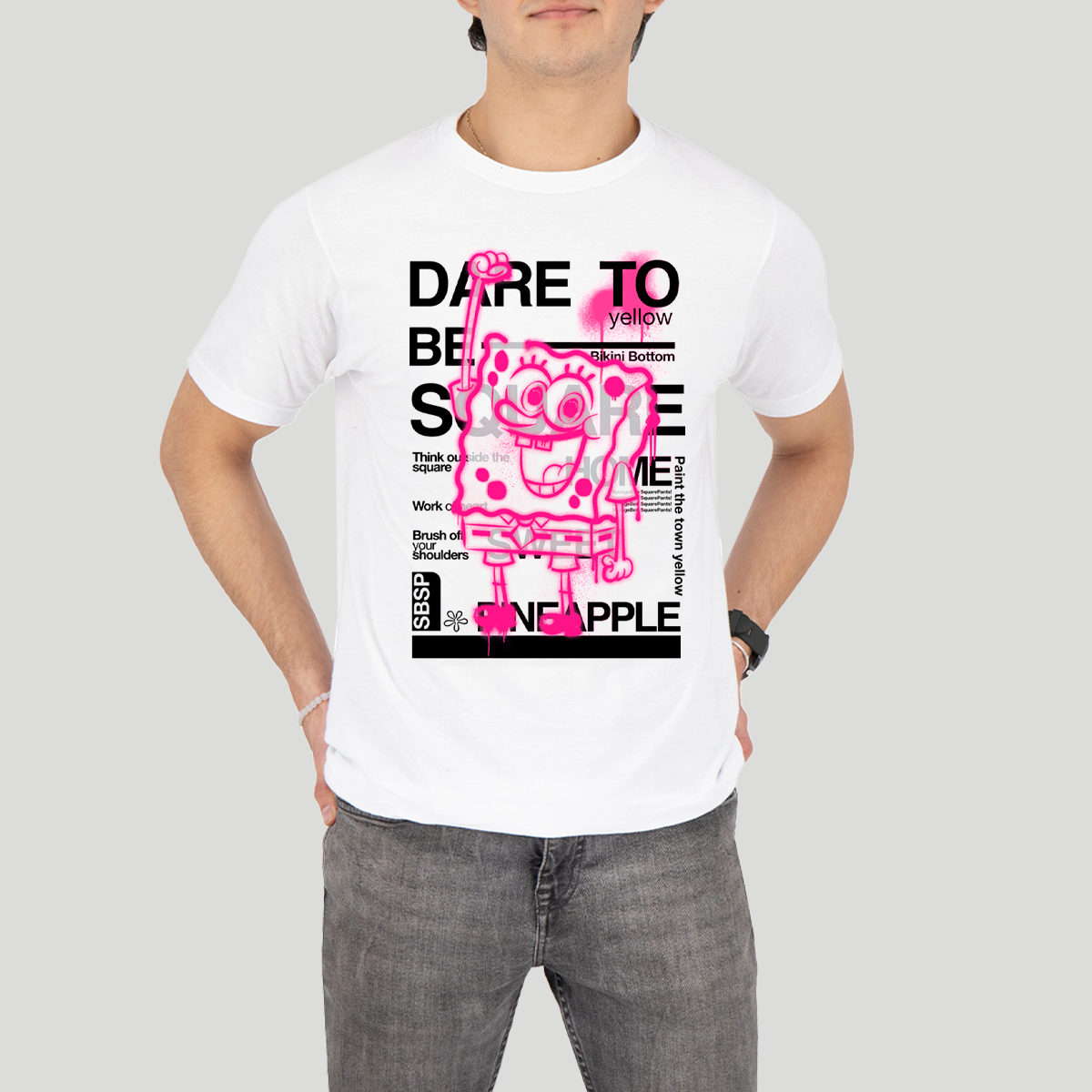 Playera Bob Esponja Hombre Mujer Blanco Dare To - Fan Army