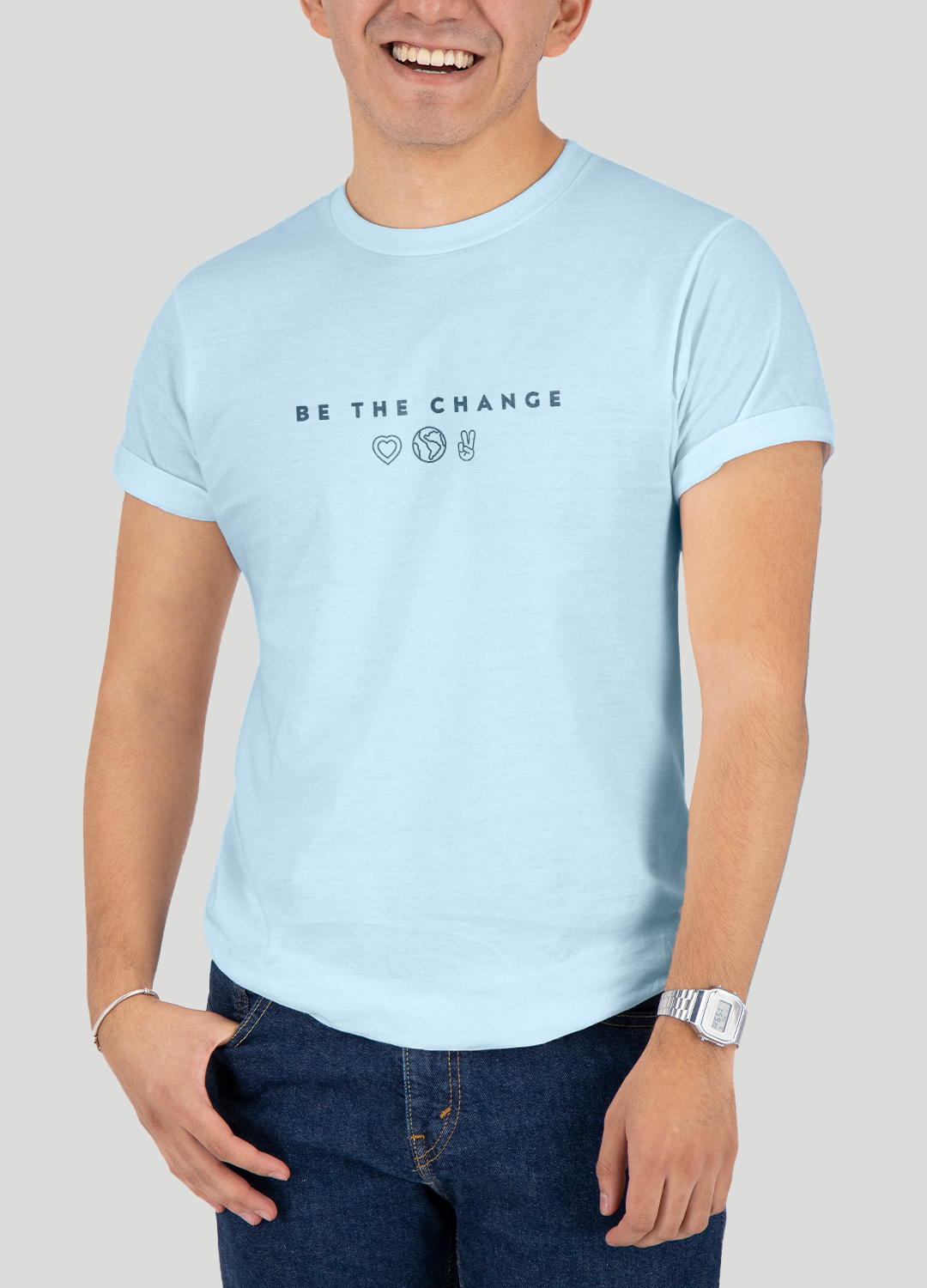 Playera Bob Esponja Hombre Mujer Azul Cielo Be the Change - Fan Army