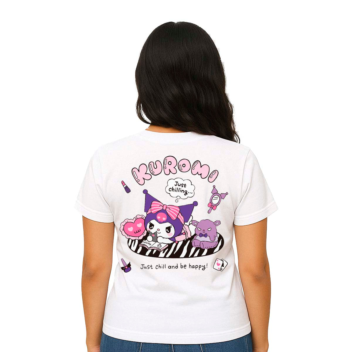 Playera Hombre Mujer Blanco Kuromi Just Chilling - Fan Army