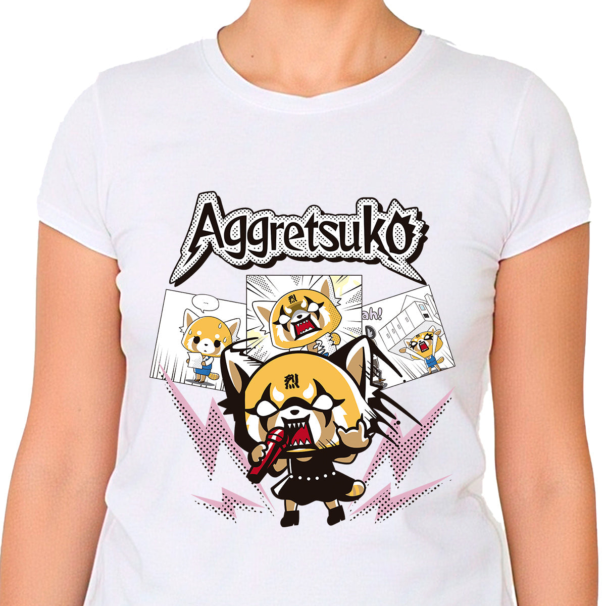 Playera Hombre Mujer Blanco Aggretsuko Comic - Fan Army
