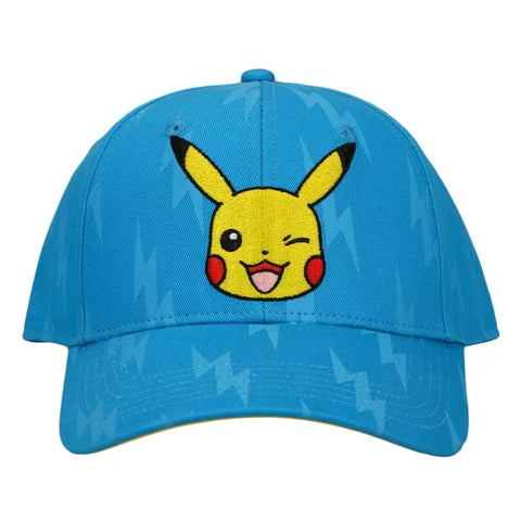 Bioworld Gorra Snapback Pokémon - Pikachu Guiñando original rayos azul, Ajustable, Producto Oficial, Unisex