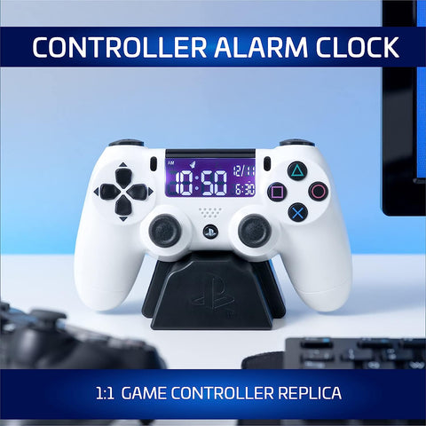 Paladone - Reloj Despertador PlayStation con Diseño de Control Clásico y Pantalla LCD - Blanco