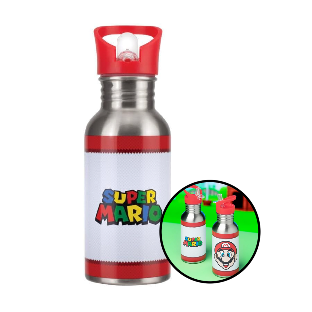Botella de Acero Inoxidable con Popote de Super Mario Termo Original - Fan Army