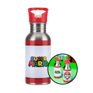 Paladone | Super Mario | Botella de Metal con Popote Inspirada en Super Mario