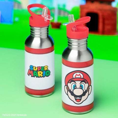 Paladone | Super Mario | Botella de Metal con Popote Inspirada en Super Mario
