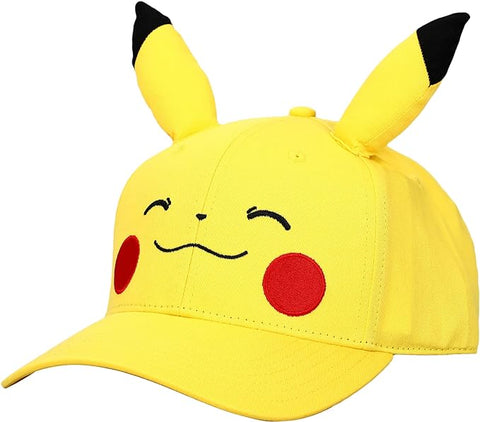 Bioworld Gorra Snapback Pokémon Pikachu con Orejas 3D - Diseño de Cara Sonriente, Producto Oficial, Unisex