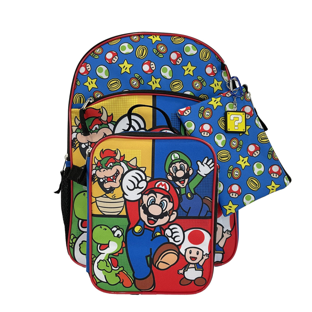 Mochila Super Mario Niño Incluye Lonchera Llavero Y Estuche - Fan Army
