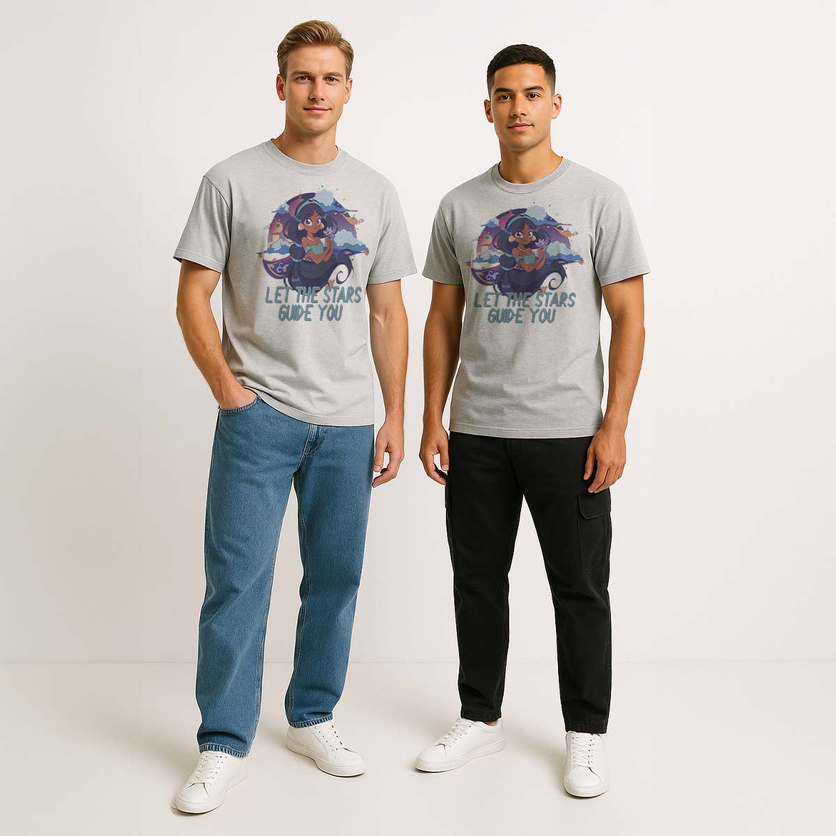 Playera Princesas Hombre Mujer Gris Disney Original Let The Stars Guide You - Fan Army