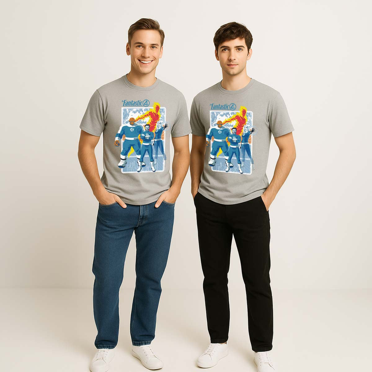 Playera 4 Fantásticos Hombre Mujer Gris Marvel Original La Primera familia de Marvel - Fan Army