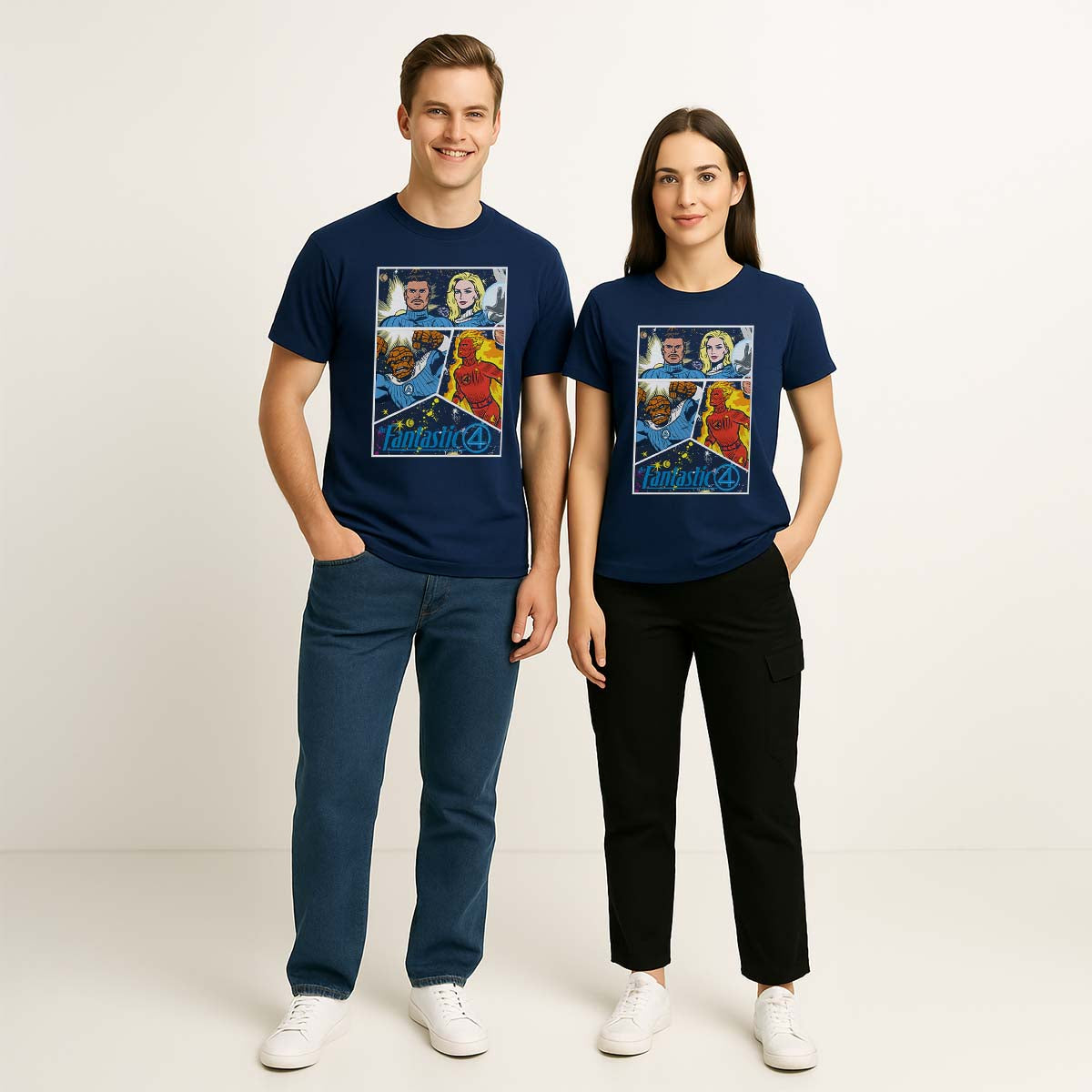 Playera 4 Fantásticos Hombre Mujer Azul Marino Marvel Original Comic - Fan Army