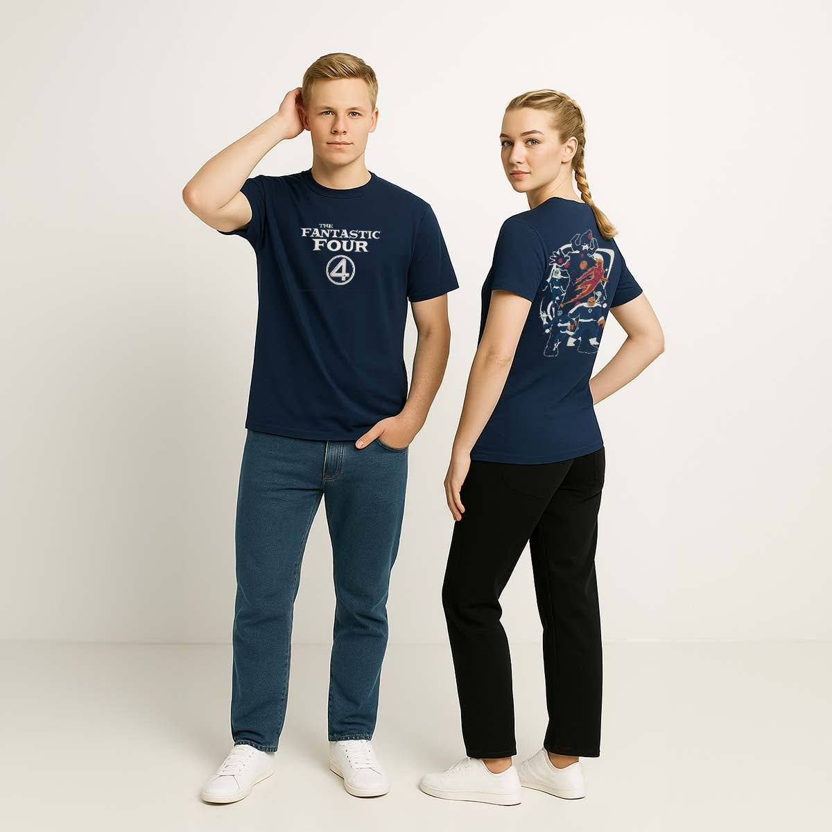 Playera 4 Fantásticos Hombre Mujer Azul Marino Marvel Original La familia fantástica - Fan Army