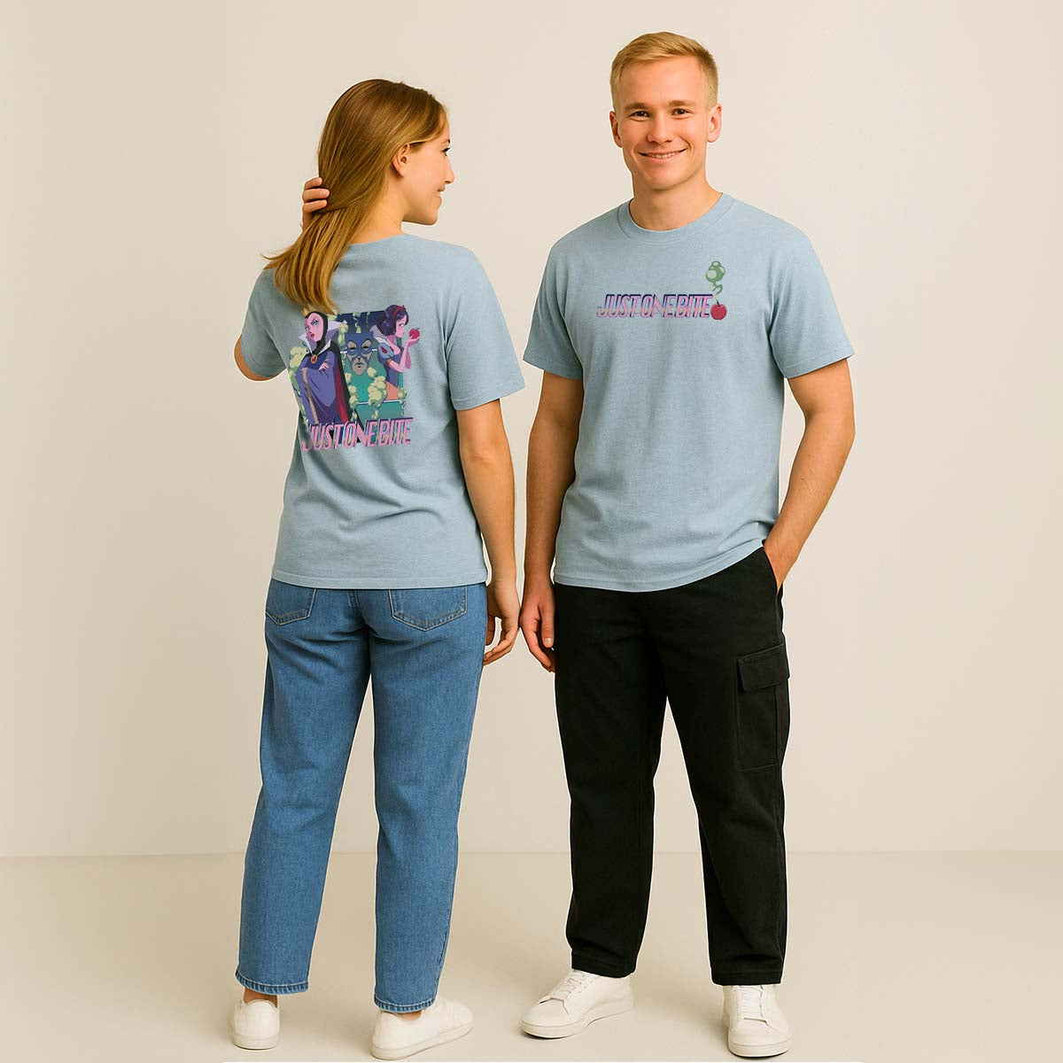 Playera Princesas Hombre Mujer Azul Cielo Disney Original Just One Bite - Fan Army