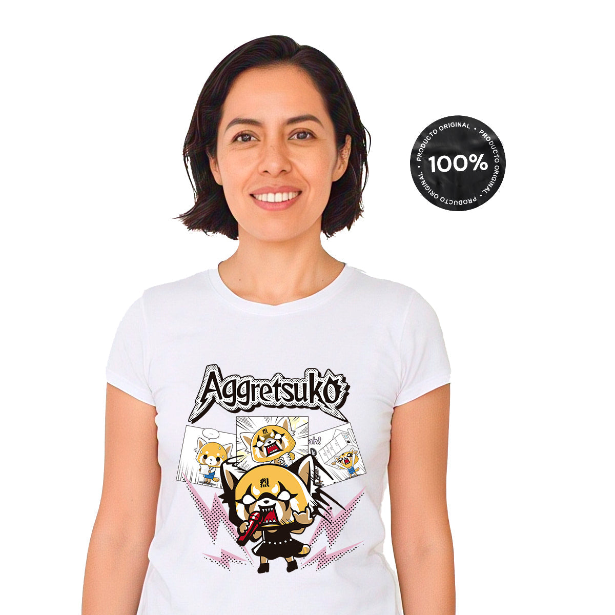 Playera Hombre Mujer Blanco Aggretsuko Comic - Fan Army