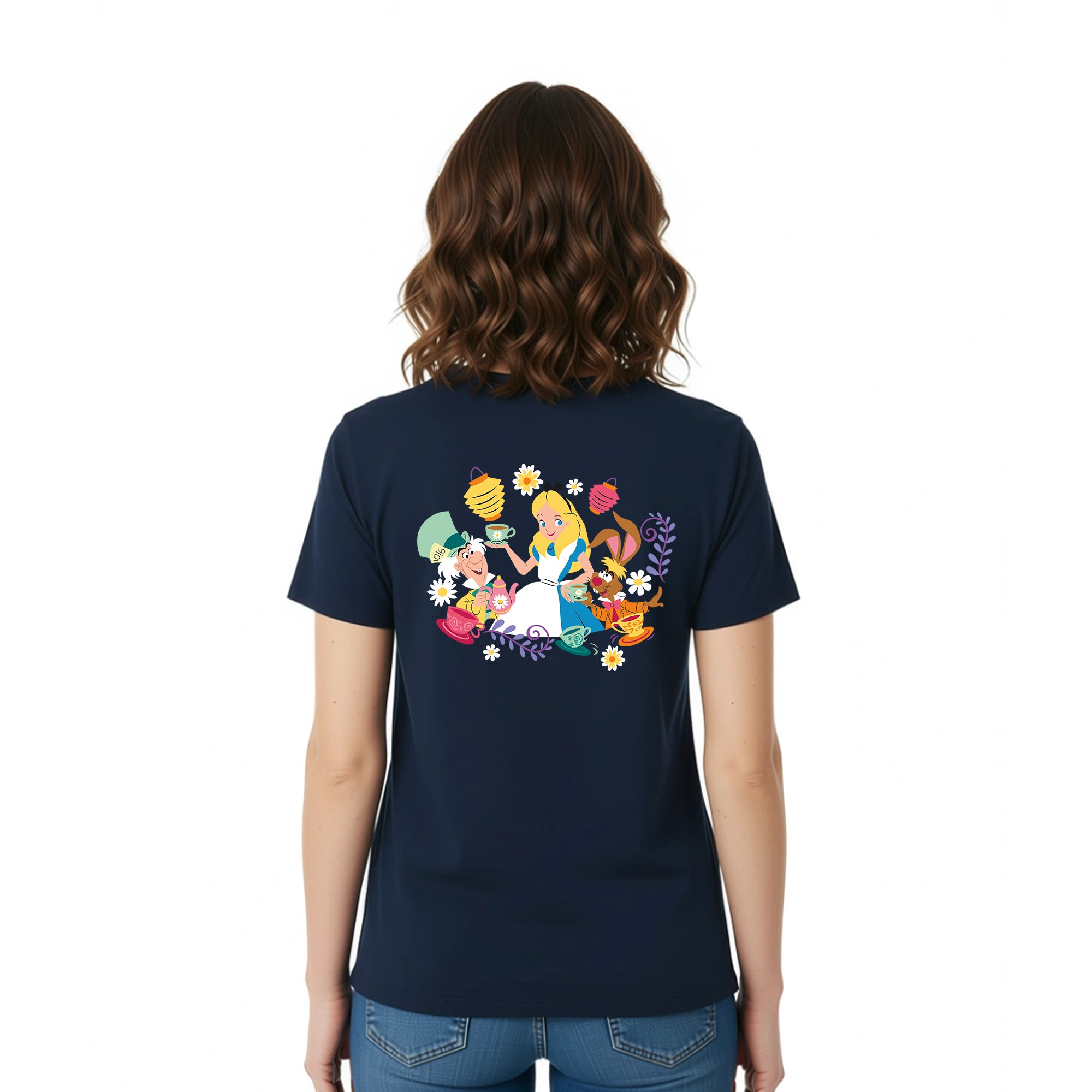 Playera Alicia en el país de las Maravillas Hombre Mujer Azul Marino Clásicos Disney Original Fiesta del té