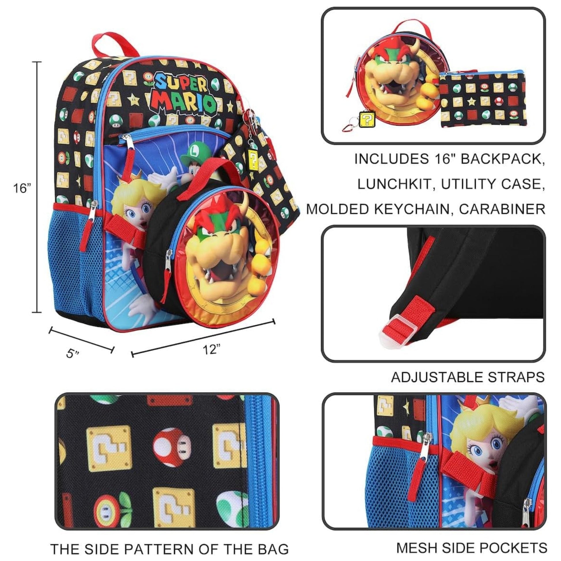 Super Mario Set 5 pza Mochila Bowser - Fan Army