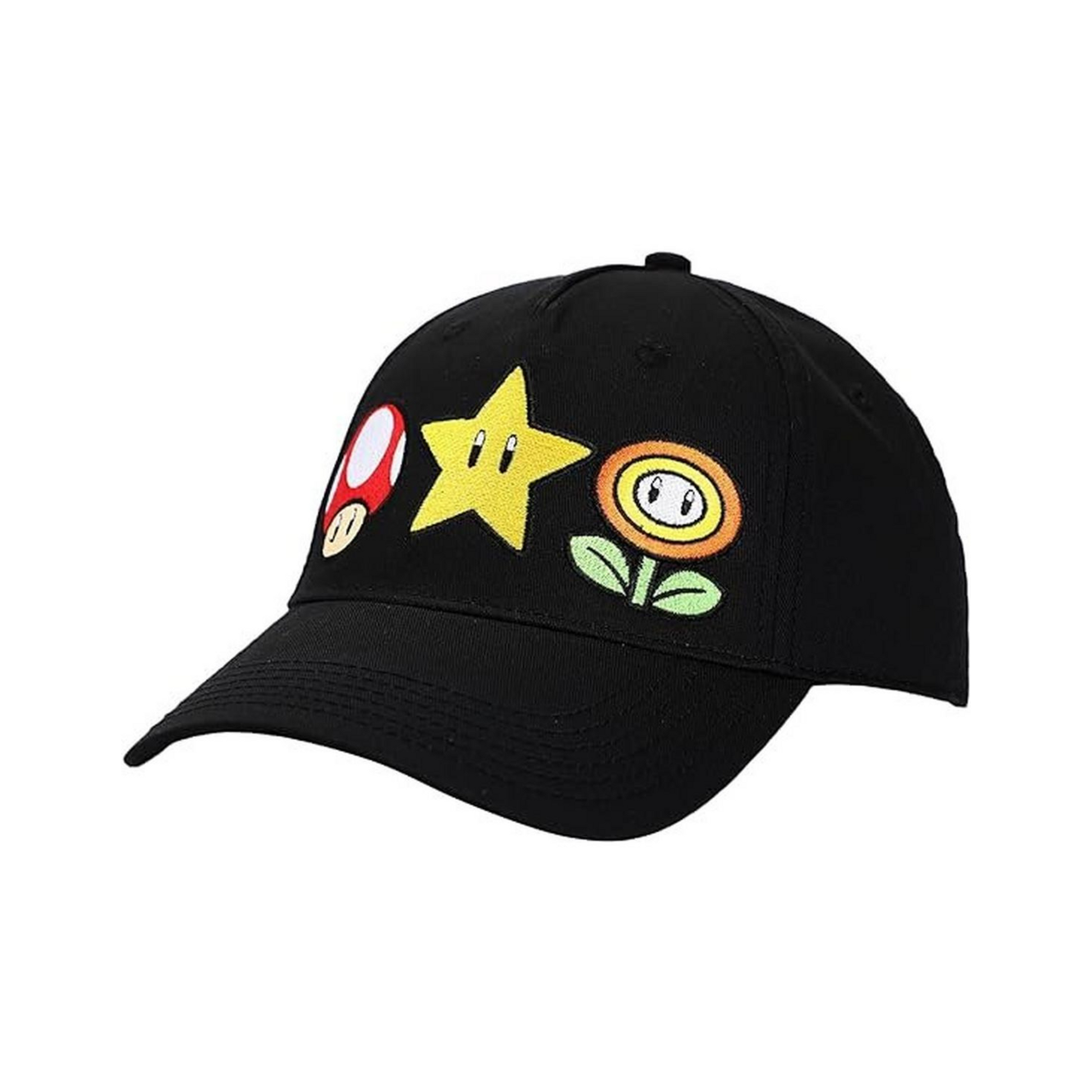 Bioworld Gorra Bordada Iconos Super Mario - Estilo Snapback Negro - Moda Gamer Oficial - Fan Army