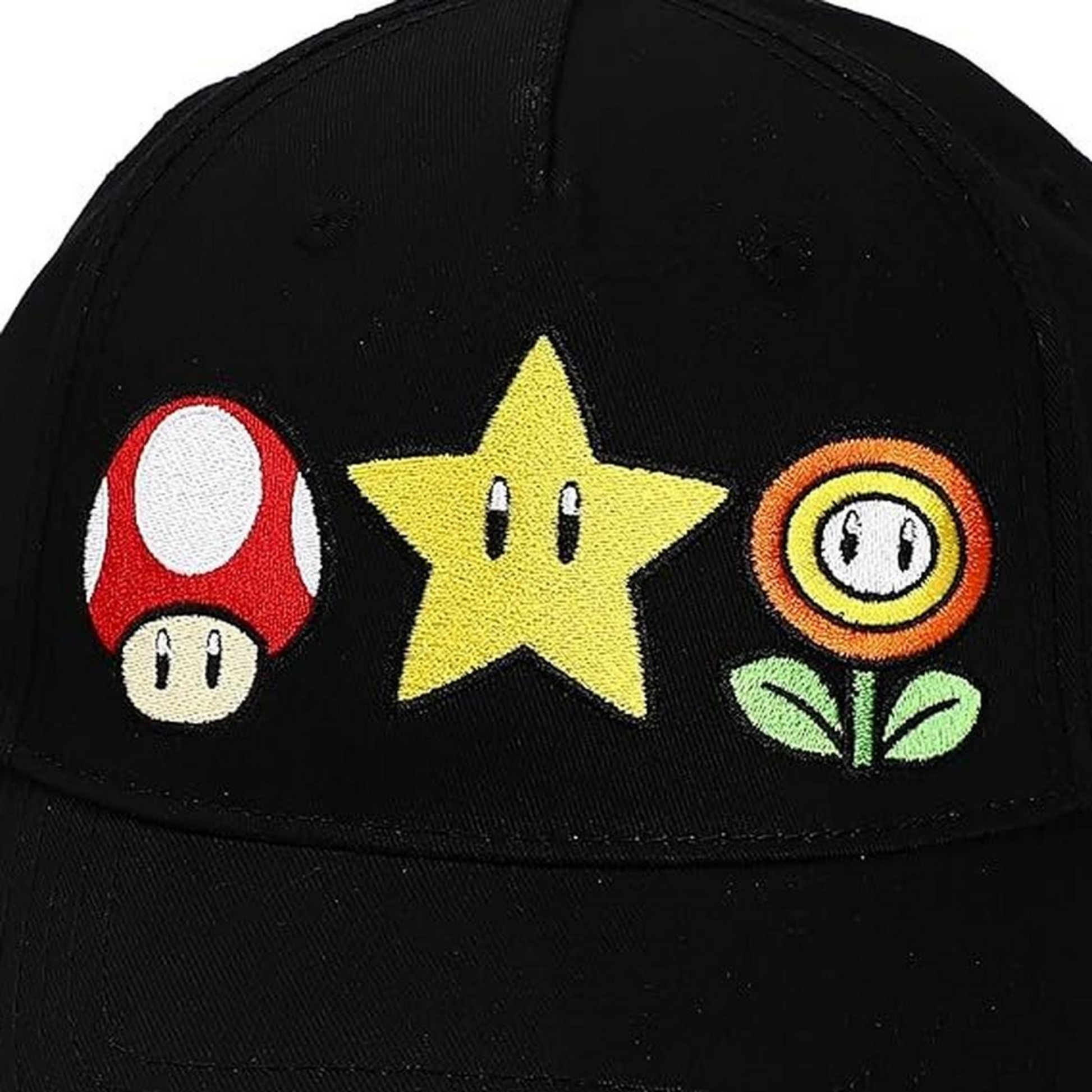 Bioworld Gorra Bordada Iconos Super Mario - Estilo Snapback Negro - Moda Gamer Oficial - Fan Army