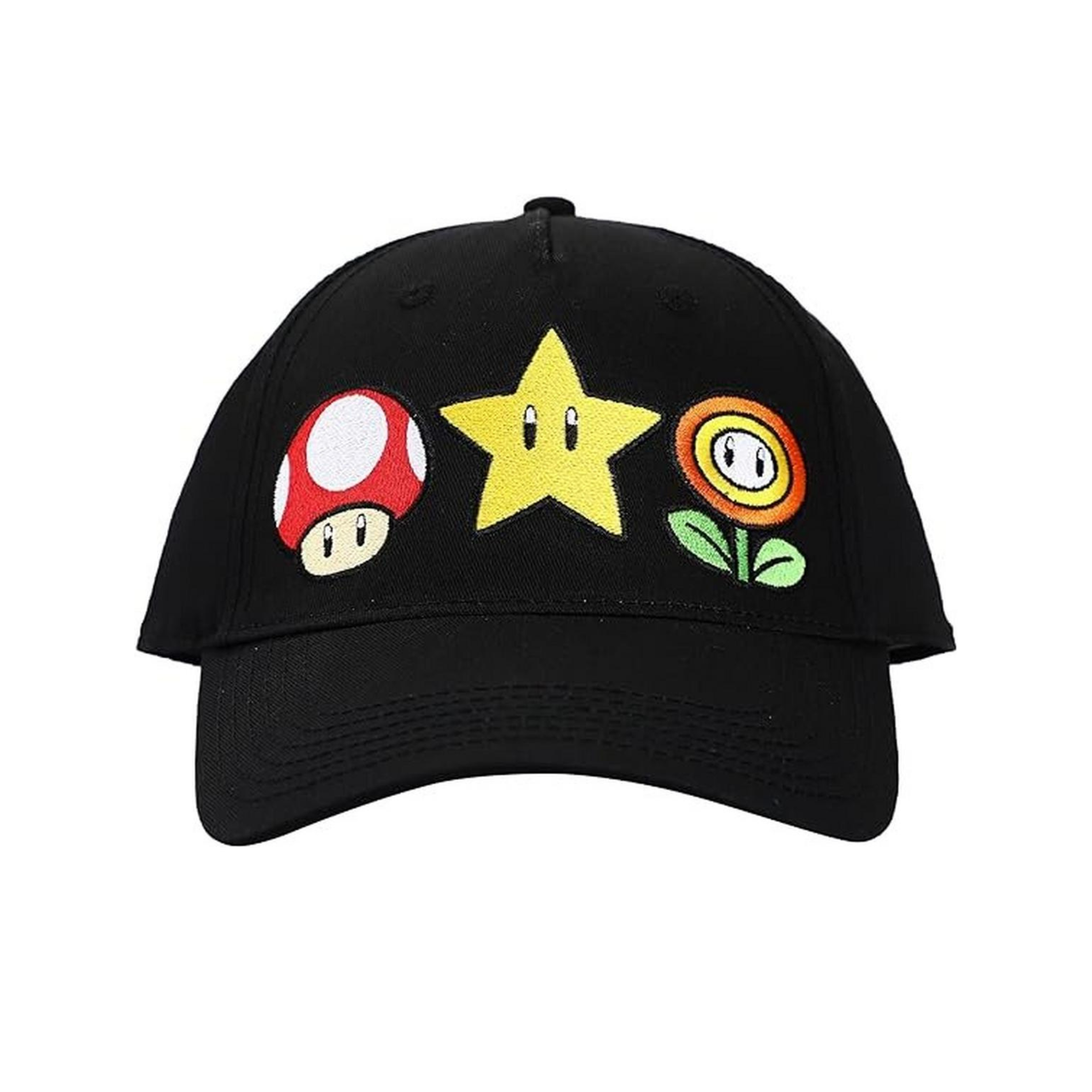 Bioworld Gorra Bordada Iconos Super Mario - Estilo Snapback Negro - Moda Gamer Oficial - Fan Army