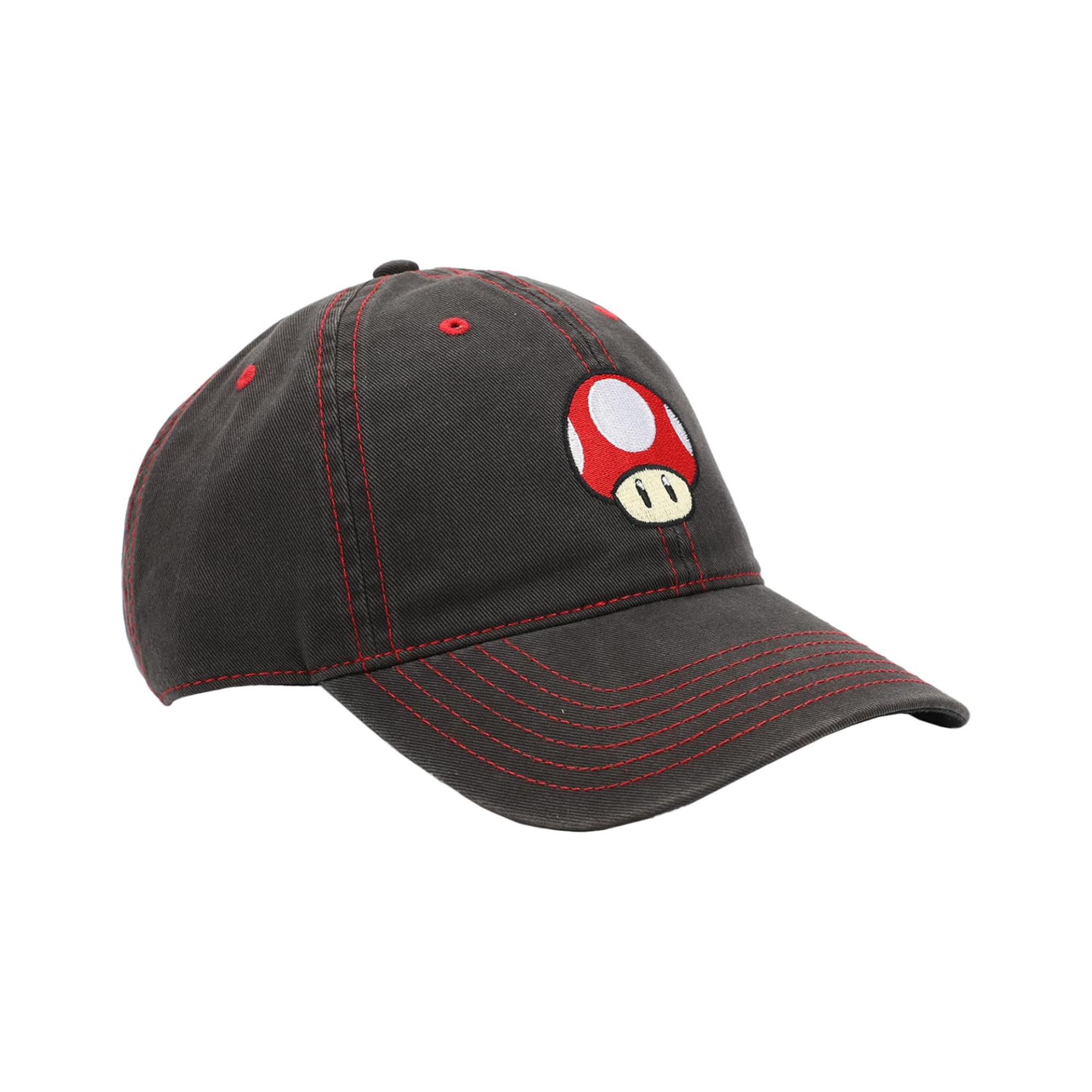 Bioworld Gorra Baseball Super Mario - Champiñon Clásico, Ajustable, Algodón Color Negro, Oficial Nintendo Original - Fan Army