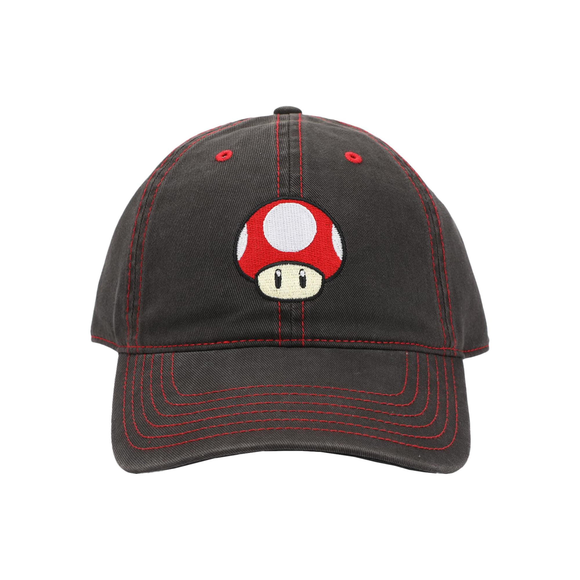 Bioworld Gorra Baseball Super Mario - Champiñon Clásico, Ajustable, Algodón Color Negro, Oficial Nintendo Original - Fan Army